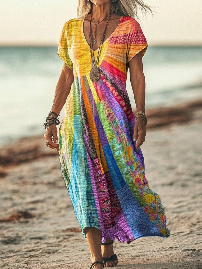 Elegantes Kleid Damen im Boho-Stil mit Sonnenmuster für den Sommer - Vielseitige Sommerkleider für jeden Anlass 1