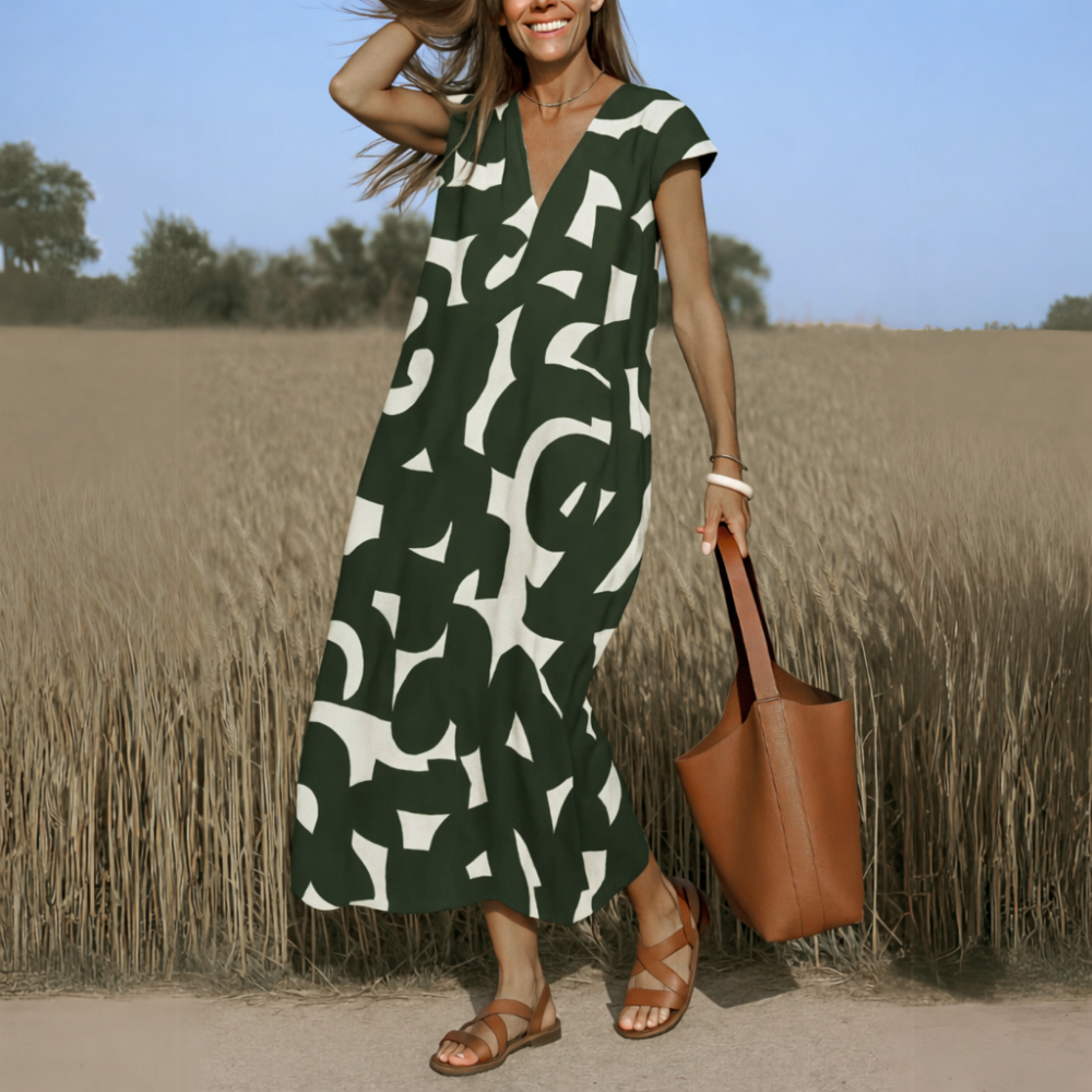 Elegantes Kleid Damen mit V-Ausschnitt – Fließendes Sommerkleid für Stilbewusste 0