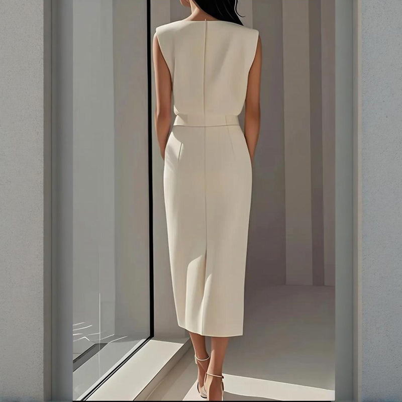 Elegantes Kleid Hochzeitsgast für Damen mit Taillierter Passform und Seitlichem Knopfdetail - Festliches Kleid in Pastellton 1