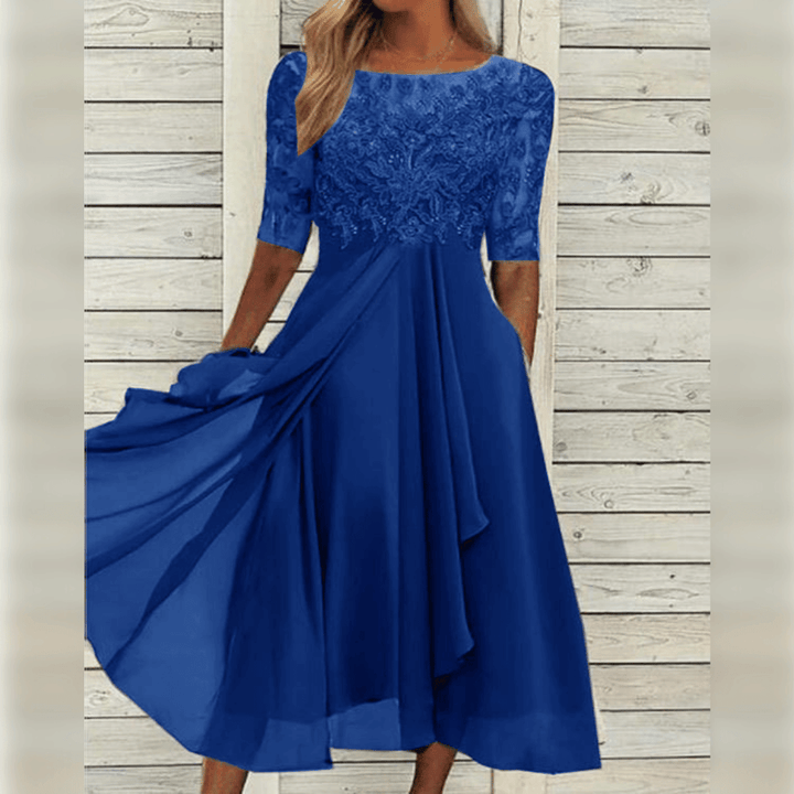Elegantes Langes Abendkleid mit Spitzenoberteil und Dreiviertelärmeln für Festliche Anlässe 5