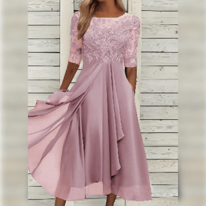 Elegantes Langes Abendkleid mit Spitzenoberteil und Dreiviertelärmeln für Festliche Anlässe 6
