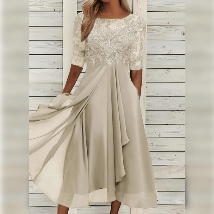 Elegantes Langes Abendkleid mit Spitzenoberteil und Dreiviertelärmeln für Festliche Anlässe 7