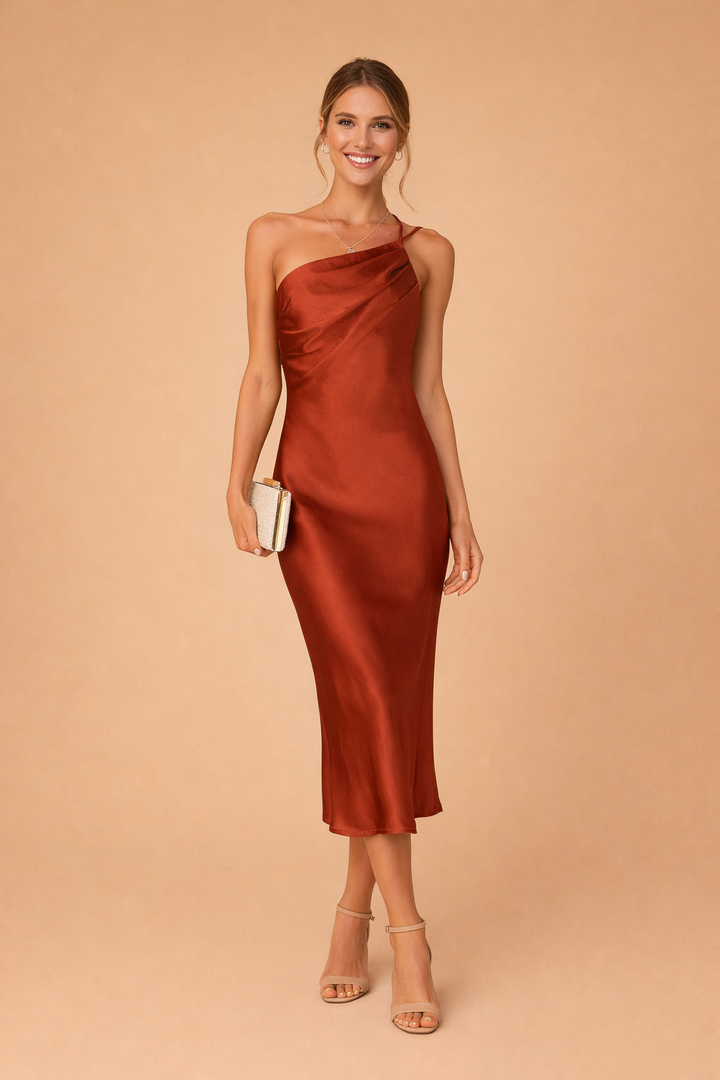 Elegantes Maxikleid Damen One-Shoulder Sommerkleid Lang Fließend 0