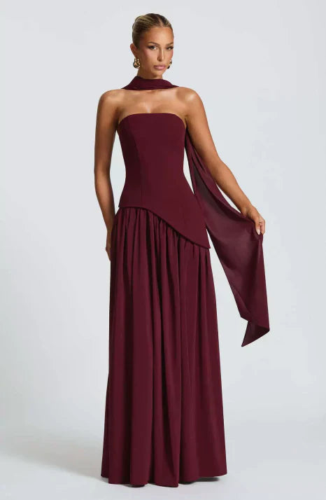 Elegantes Maxikleid für Damen mit trägerlosem Schnitt und fließender Silhouette 0