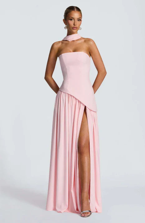 Elegantes Maxikleid für Damen mit trägerlosem Schnitt und fließender Silhouette 1