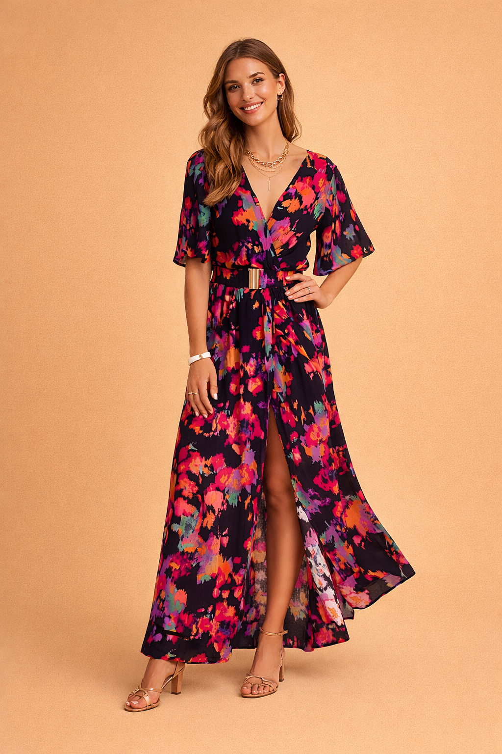 Elegantes Maxikleid mit Wickelausschnitt für Damen Sommerkleid 1