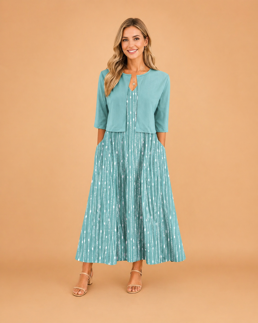 Elegantes Midi-Blumenkleid für Damen Sommerkleid mit Taschen und halblangen Ärmeln 3
