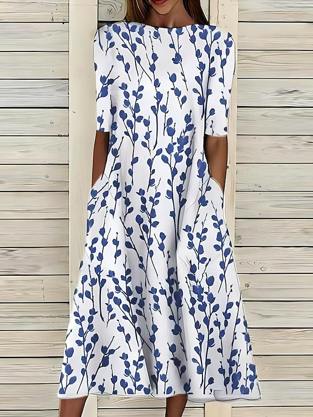 Elegantes Midikleid mit Blumenmuster für Damen – Schmeichelhafte A-Linie 0