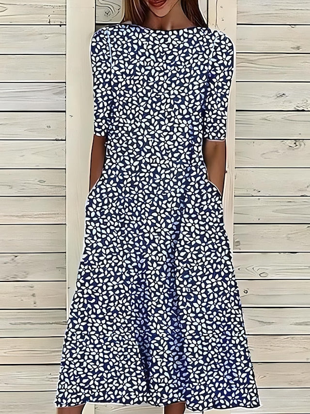 Elegantes Midikleid mit Blumenmuster für Damen – Schmeichelhafte A-Linie 1