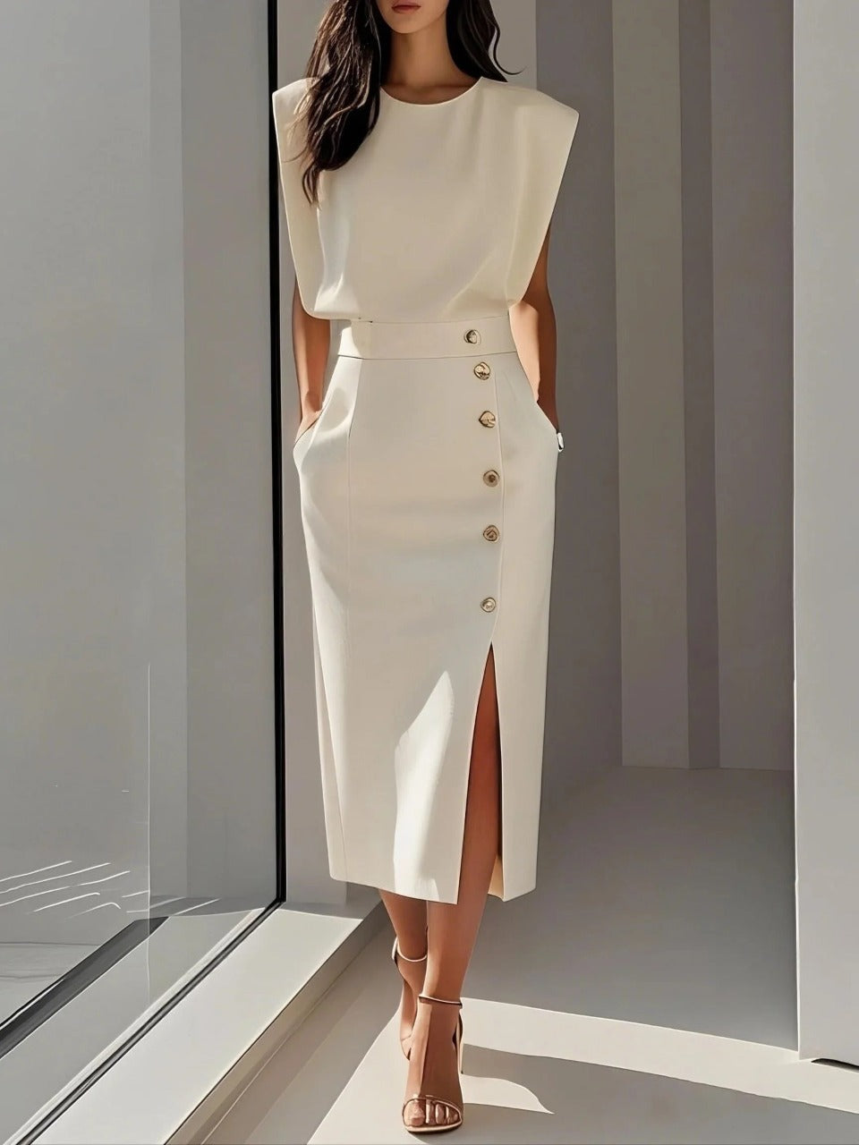 Elegantes Midikleid mit Rundhalsausschnitt für vielseitige Anlässe 0