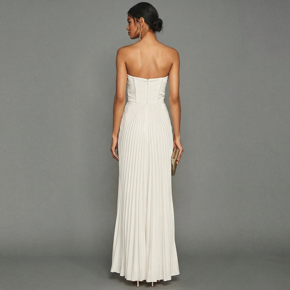Elegantes, plissiertes, trägerloses Zeremonienkleid für Damen 1