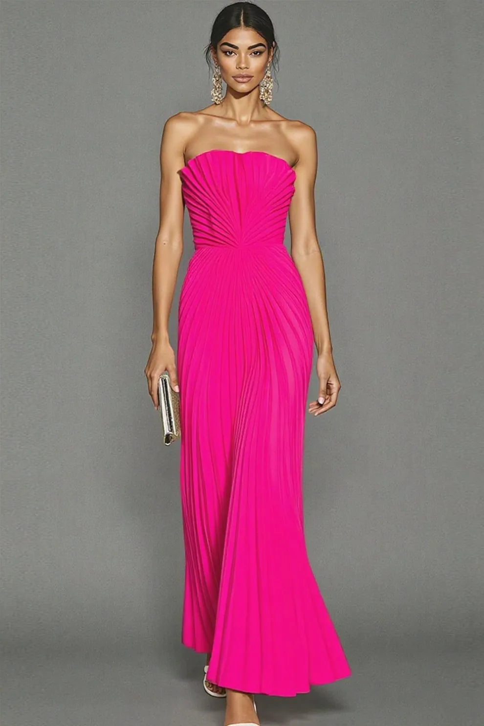Elegantes, plissiertes, trägerloses Zeremonienkleid für Damen 3