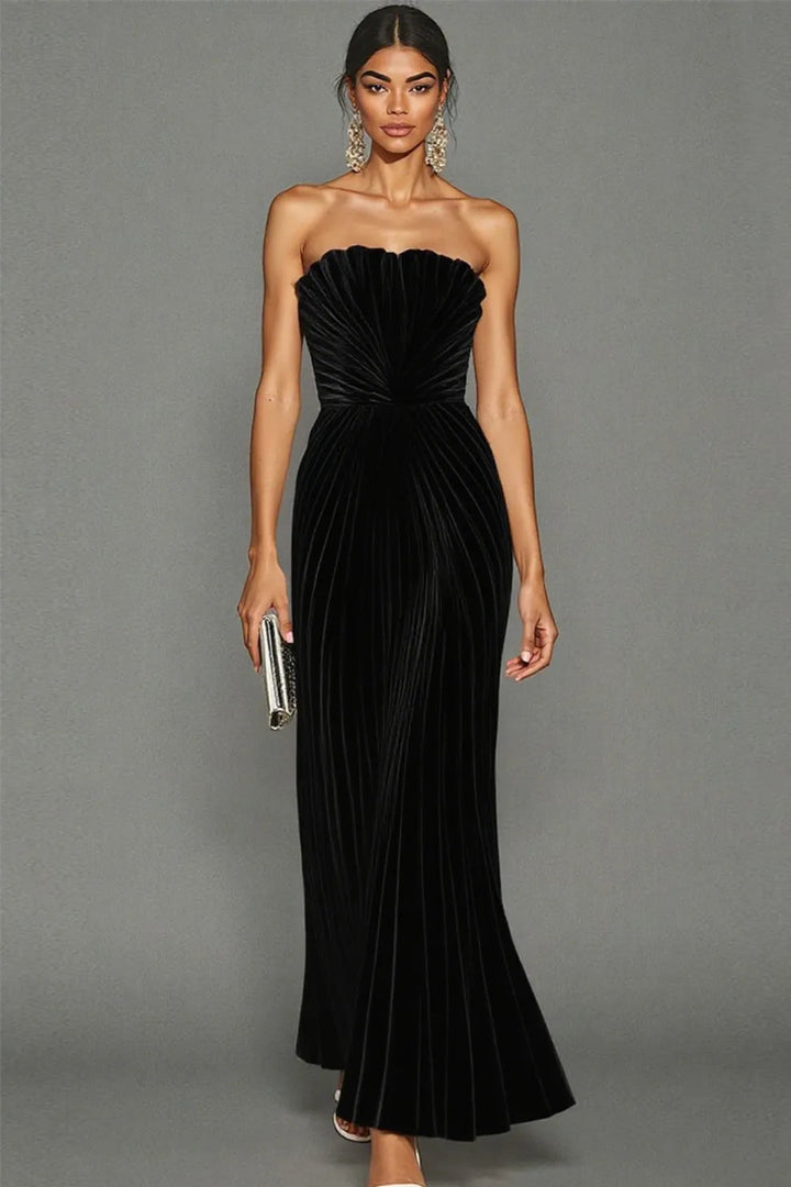 Elegantes, plissiertes, trägerloses Zeremonienkleid für Damen 4