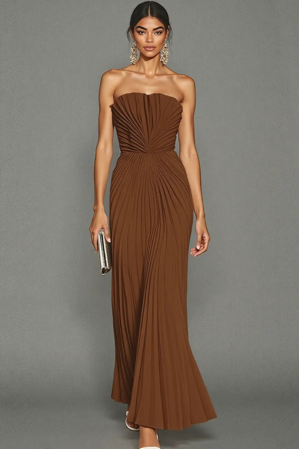 Elegantes, plissiertes, trägerloses Zeremonienkleid für Damen 5