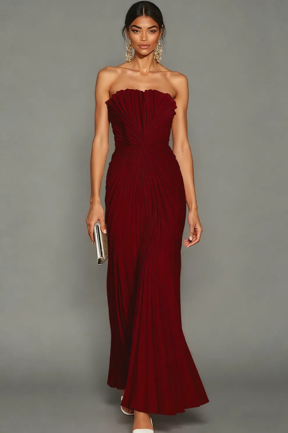 Elegantes, plissiertes, trägerloses Zeremonienkleid für Damen 7