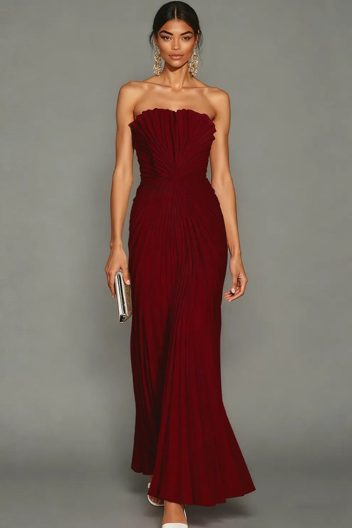 Elegantes, plissiertes, trägerloses Zeremonienkleid für Damen 7