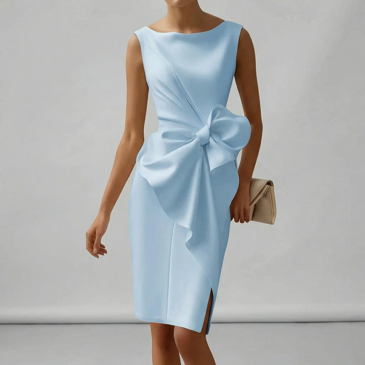 Elegantes ärmelloses Midi-Cocktailkleid mit Schleife für Damen, tailliert und figurbetont, ideal für Hochzeiten und Partys 5