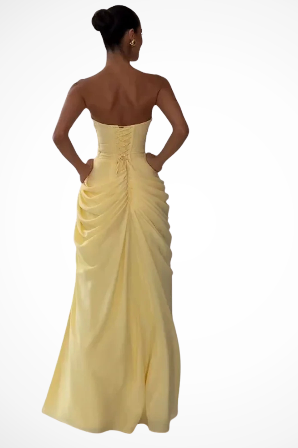Elegantes trägerloses Maxikleid für Damen mit Drapierung und Seitenschlitz 4
