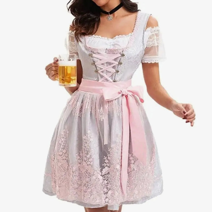 Emilia | Damen Oktoberfest Dirndl Kostüm-Set mit Spitzenschürze und Schnürung 0