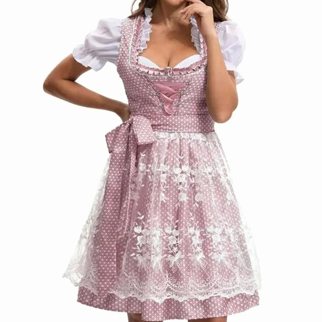 Emilia | Damen Oktoberfest Dirndl Kostüm-Set mit Spitzenschürze und Schnürung 10