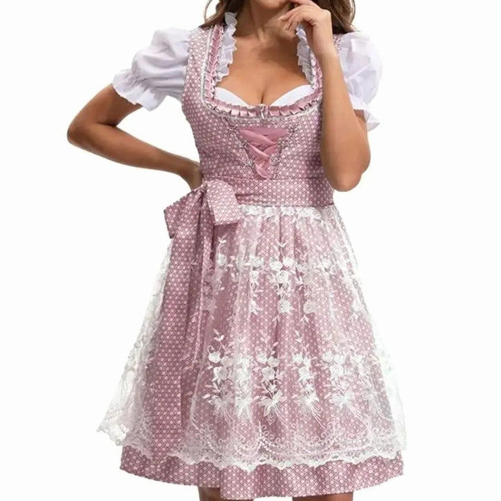 Emilia | Damen Oktoberfest Dirndl Kostüm-Set mit Spitzenschürze und Schnürung 10