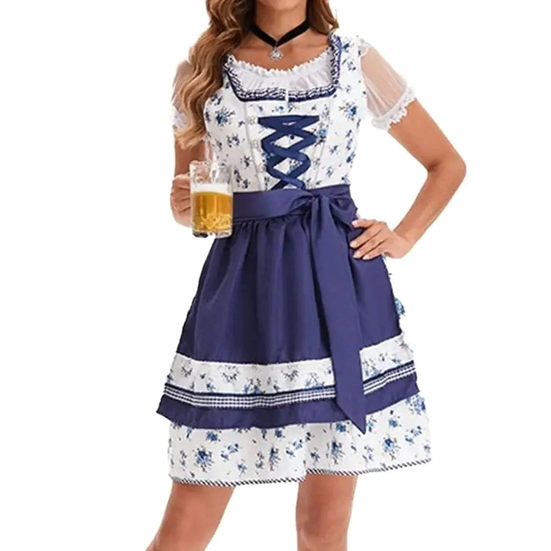 Emilia | Damen Oktoberfest Dirndl Kostüm-Set mit Spitzenschürze und Schnürung 11