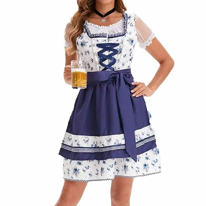 Emilia | Damen Oktoberfest Dirndl Kostüm-Set mit Spitzenschürze und Schnürung 11