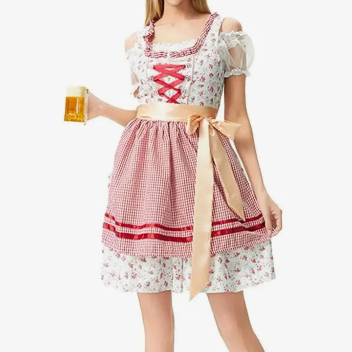 Emilia | Damen Oktoberfest Dirndl Kostüm-Set mit Spitzenschürze und Schnürung 12