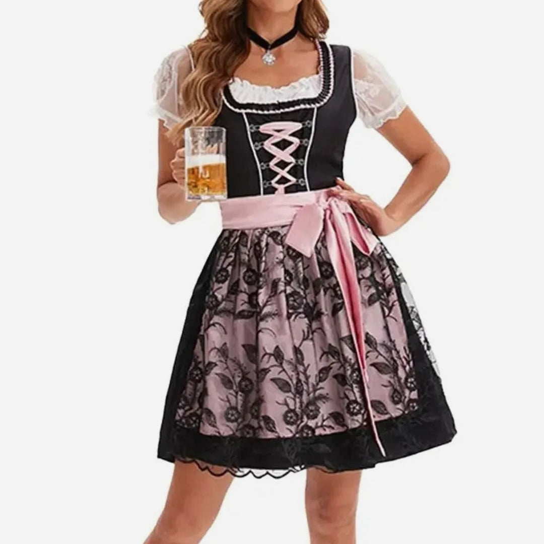Emilia | Damen Oktoberfest Dirndl Kostüm-Set mit Spitzenschürze und Schnürung 2