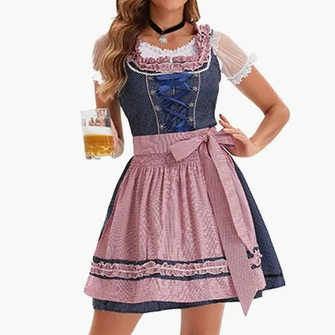 Emilia | Damen Oktoberfest Dirndl Kostüm-Set mit Spitzenschürze und Schnürung 3