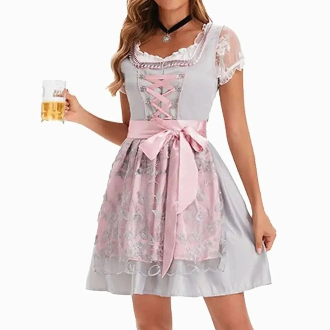 Emilia | Damen Oktoberfest Dirndl Kostüm-Set mit Spitzenschürze und Schnürung 4
