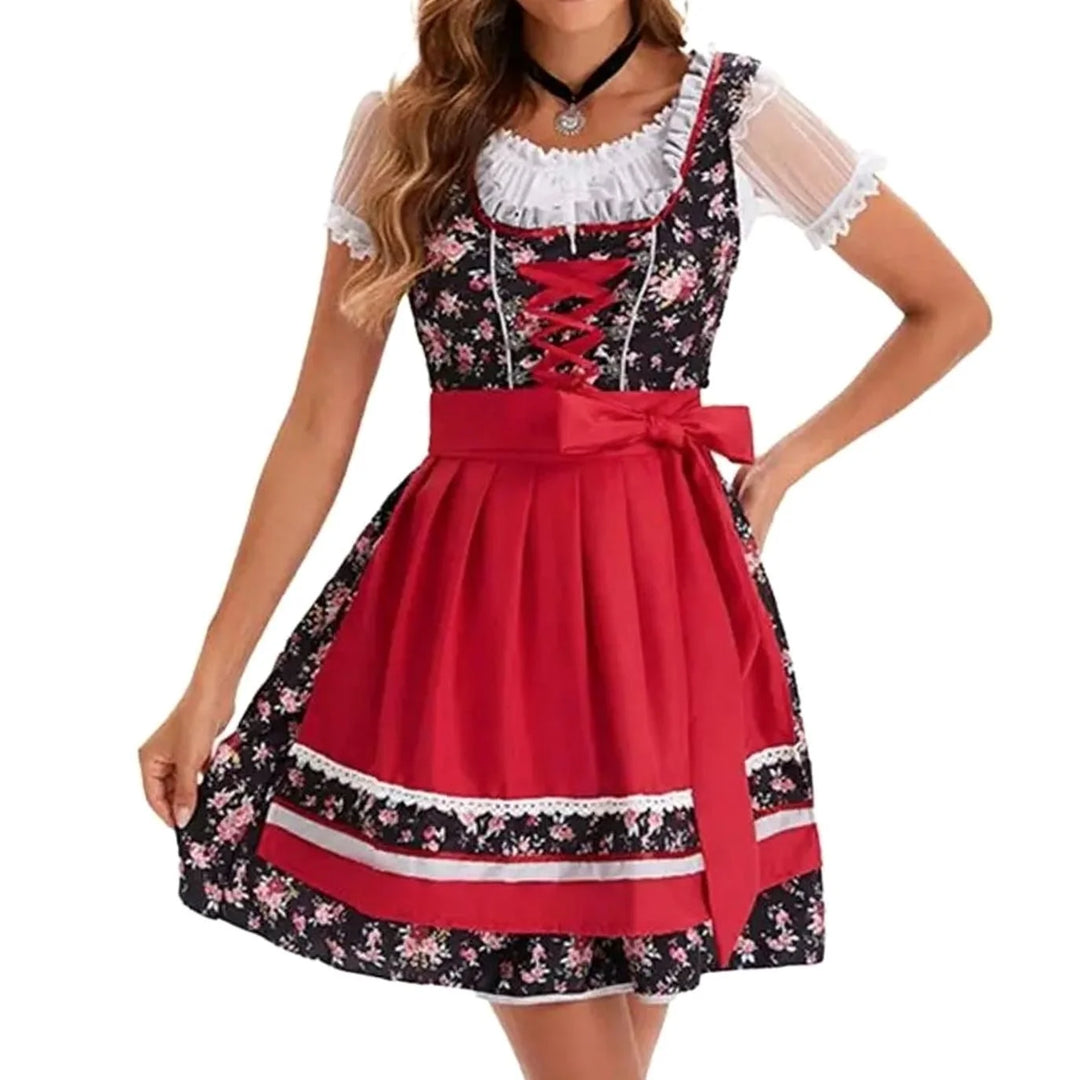Emilia | Damen Oktoberfest Dirndl Kostüm-Set mit Spitzenschürze und Schnürung 5