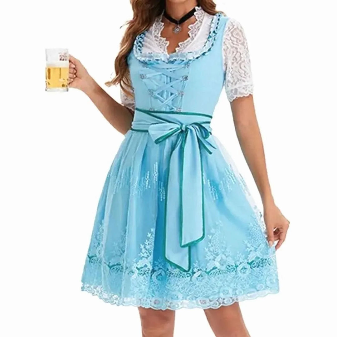 Emilia | Damen Oktoberfest Dirndl Kostüm-Set mit Spitzenschürze und Schnürung 6