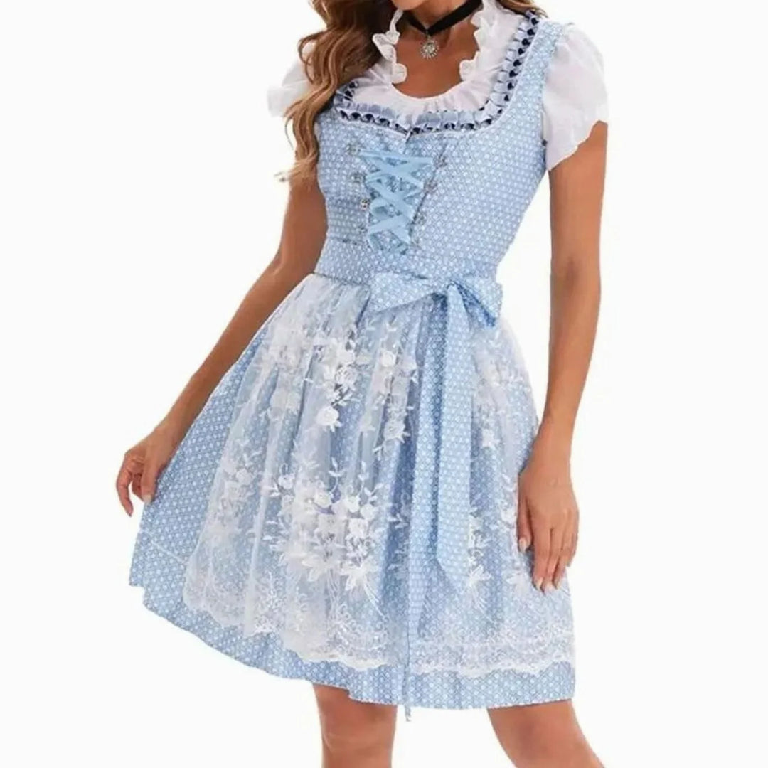 Emilia | Damen Oktoberfest Dirndl Kostüm-Set mit Spitzenschürze und Schnürung 7
