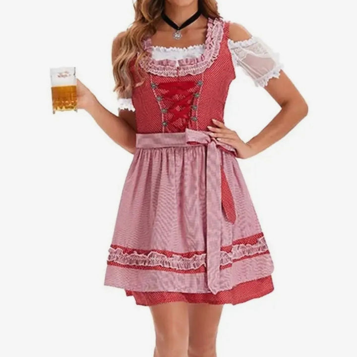 Emilia | Damen Oktoberfest Dirndl Kostüm-Set mit Spitzenschürze und Schnürung 8