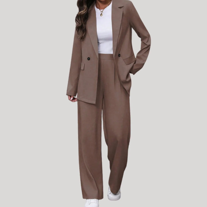 Emilia | Damen Taillierter Zweireihiger Hosenanzug mit Weiter Hose 10