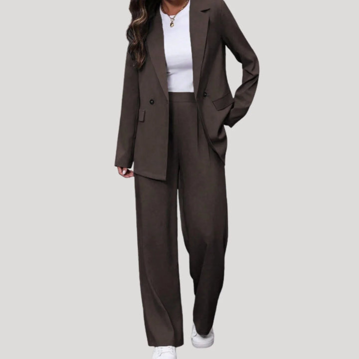 Emilia | Damen Taillierter Zweireihiger Hosenanzug mit Weiter Hose 12