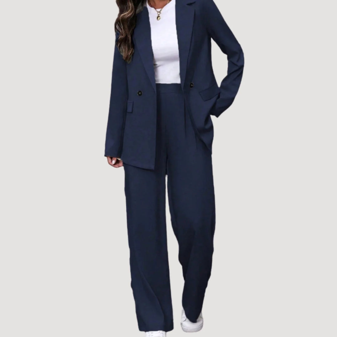 Emilia | Damen Taillierter Zweireihiger Hosenanzug mit Weiter Hose 13