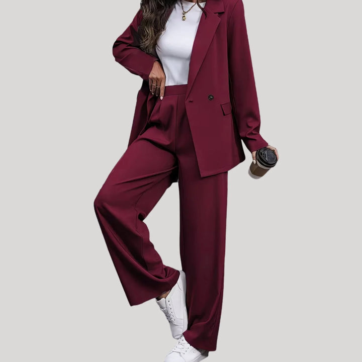 Emilia | Damen Taillierter Zweireihiger Hosenanzug mit Weiter Hose 2