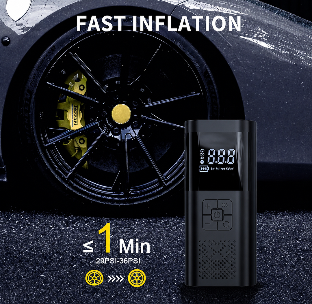 Tragbarer Luftkompressor mit LCD -Bildschirm und LED -Licht - 150 psi -Inflator für Autos, Fahrräder und Sportgeräte