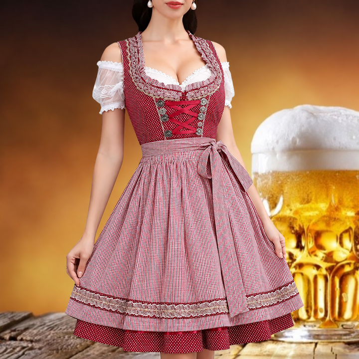 Dirndl Kleid mit Schürze und Mieder Schnürung für Damen Oktoberfest
