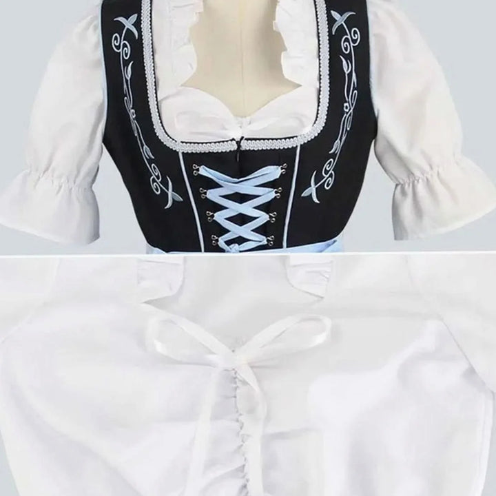 Greta | Damen Dirndl-Set Schwarz Hellblau mit Stickerei Schürze Bluse 2