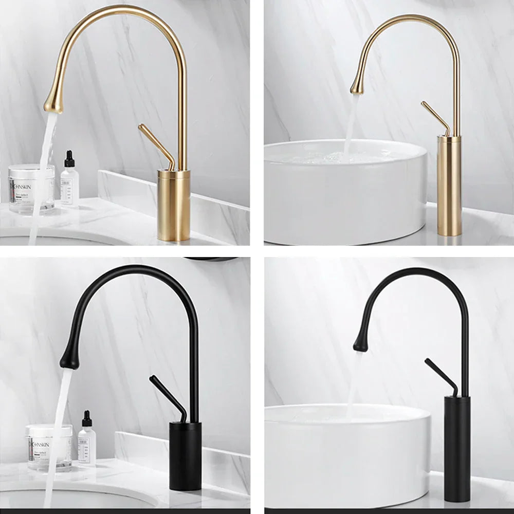  Waschtischhahn - goldenes Gold Finish, warmes und kaltes Mischungshahn-6