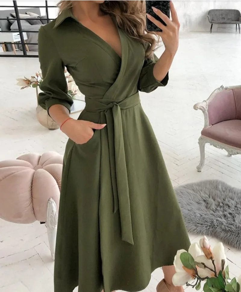 Ysabella | Schickes Midi-Kleid mit Gürtel - Ideal für Abendliche Eleganz