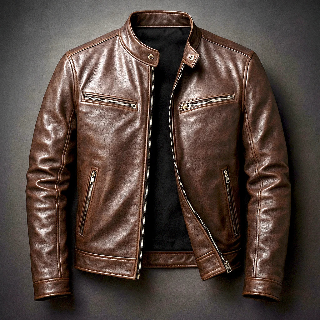Herren Bikerjacke mit Reissverschluss und Taschen 3