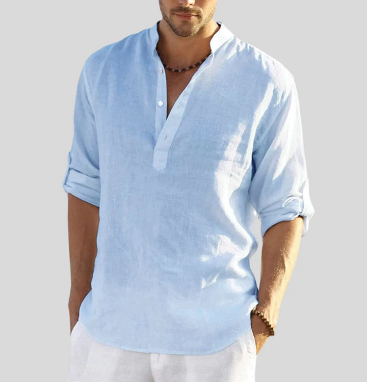 Herren Leinenhemd mit V-Ausschnitt für eleganten Look 2