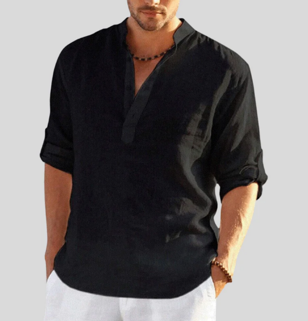 Herren Leinenhemd mit V-Ausschnitt für eleganten Look 3