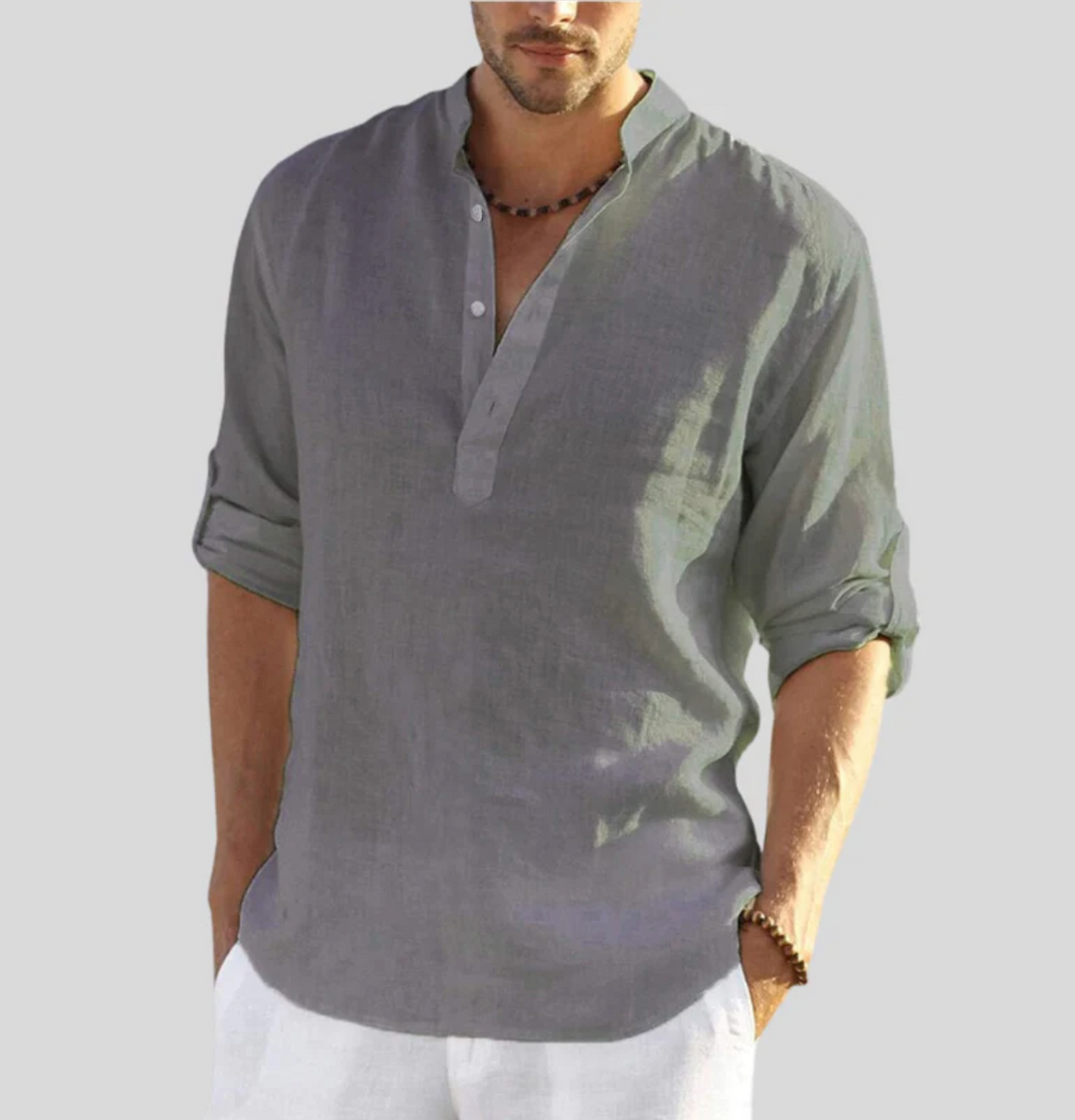 Herren Leinenhemd mit V-Ausschnitt für eleganten Look 4