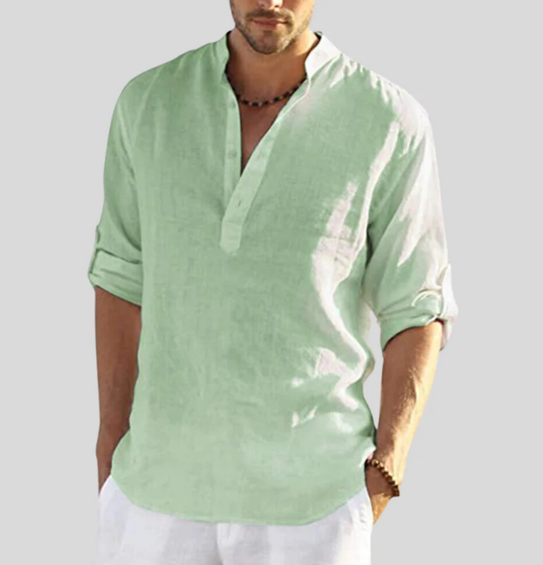 Herren Leinenhemd mit V-Ausschnitt für eleganten Look 5