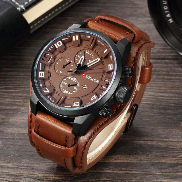 Herren Uhr Chronograph Leder 1